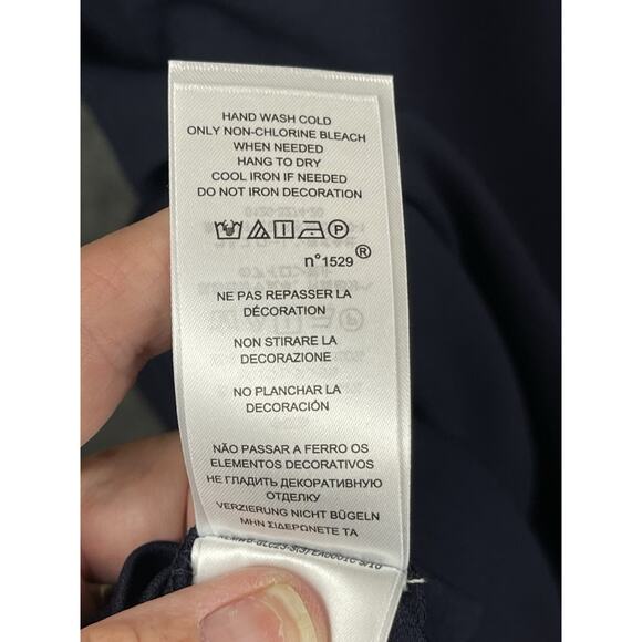 Ralph Lauren Crepe Sleeveless Dress Navy Blue Midi Gold Plated Logo Size 16 - Picture 14 of 16